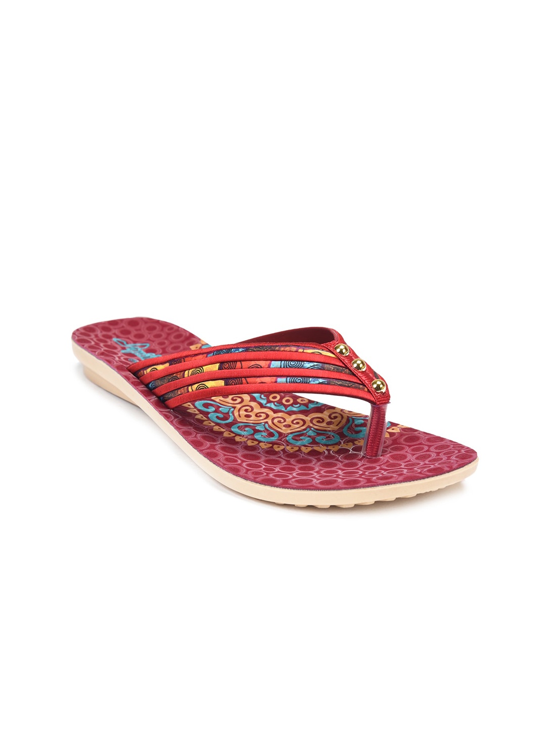 

Ajanta Women Printed Open Toe Flats, Maroon