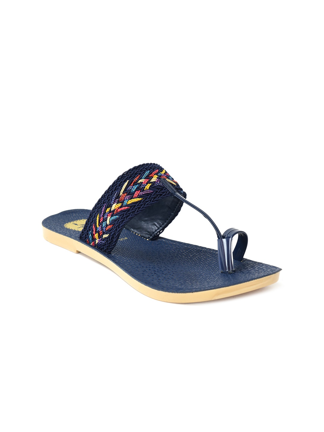 

Ajanta Women Textured Open Toe Flats, Navy blue