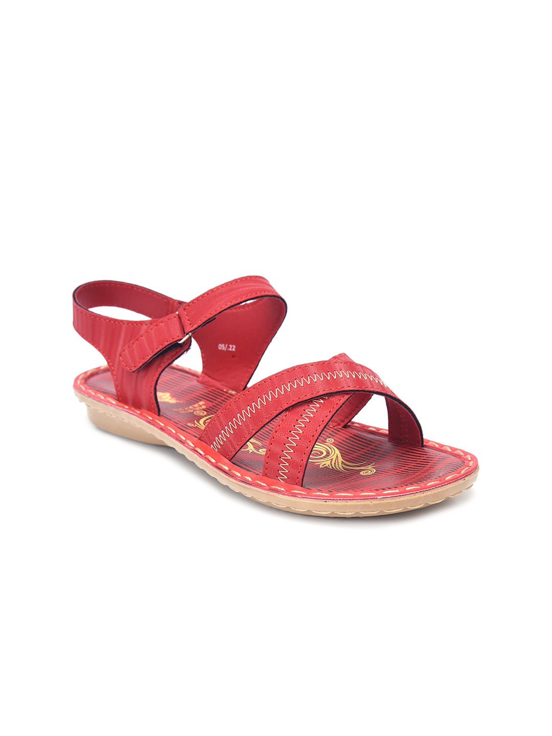

Ajanta Women Open Toe Flats With Velcro, Red