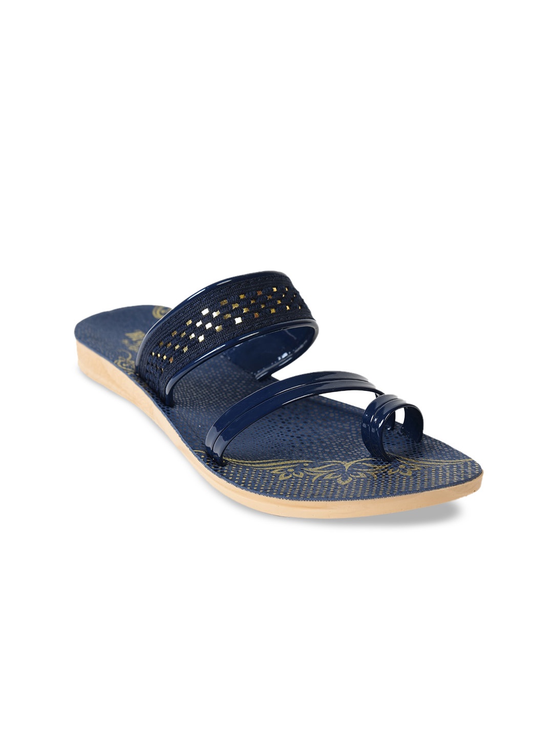 

Ajanta Women Textured Embellished One Toe Flats, Navy blue