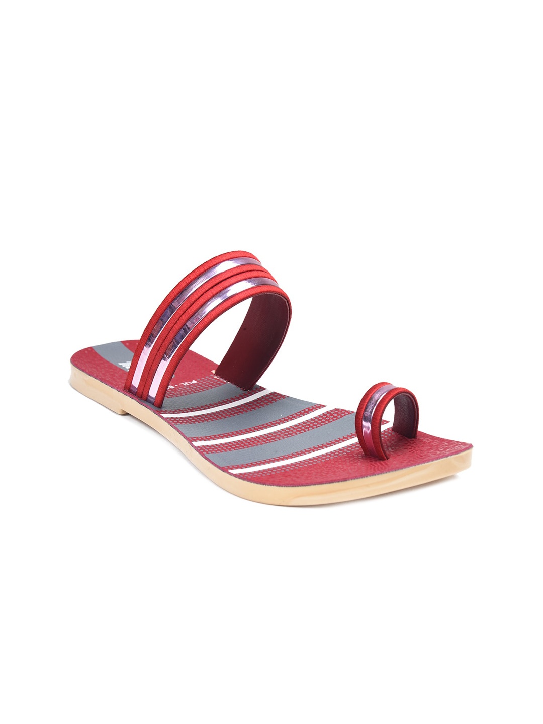 

Ajanta Women Striped Open One Toe Flats, Red