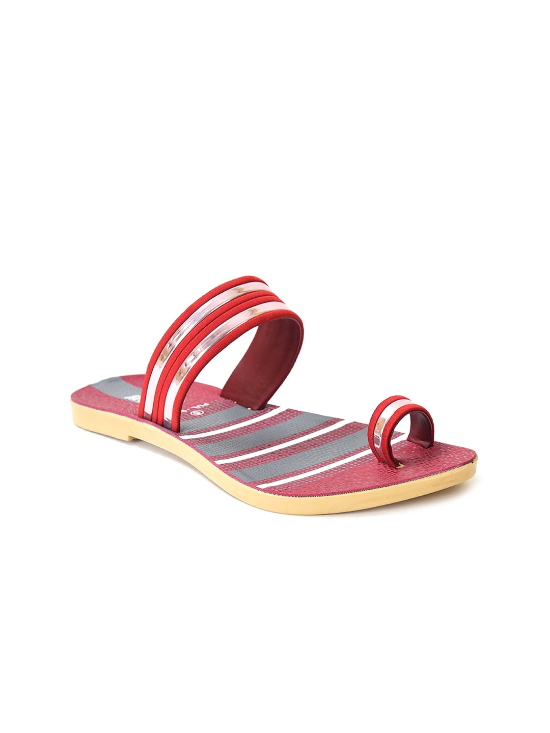 

Ajanta Women Striped Open One Toe Flats, Red