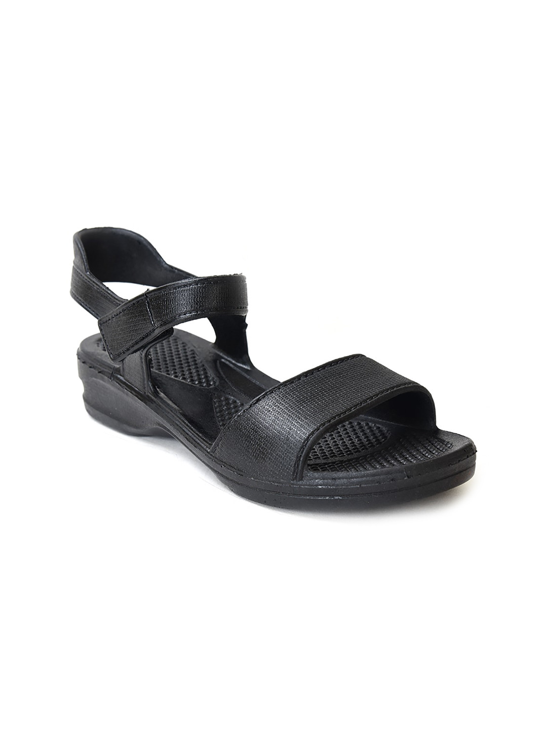 

Ajanta Women Textured Open Toe Flats With Buckles, Black