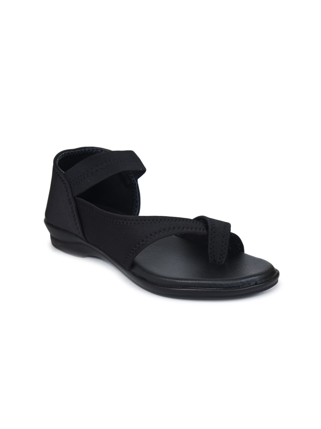 

Ajanta Women Open One Toe Flats With Backstrap, Black