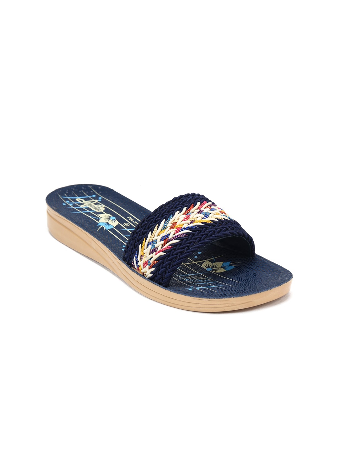 

Ajanta Women Textured Open Toe Flats, Navy blue