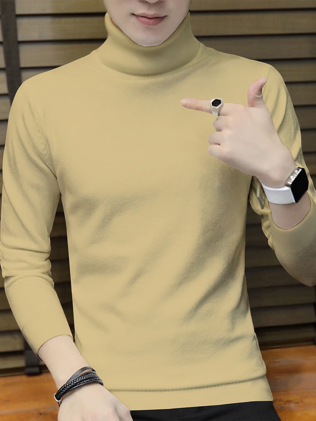 

BLIVE High Neck Cotton Pullover Sweatshirt, Beige