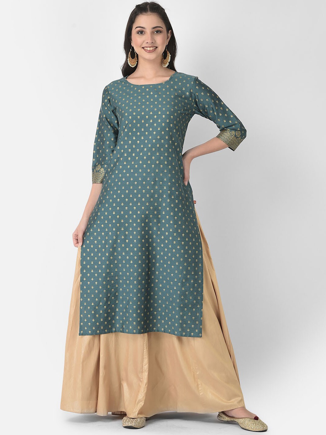 

Span Ethnic Motifs Printed Pure Cotton Kurta, Green