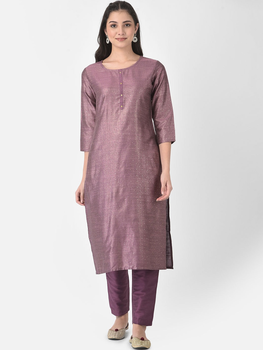 

Span Embellished Stones detail Pure Silk Straight Kurta, Purple