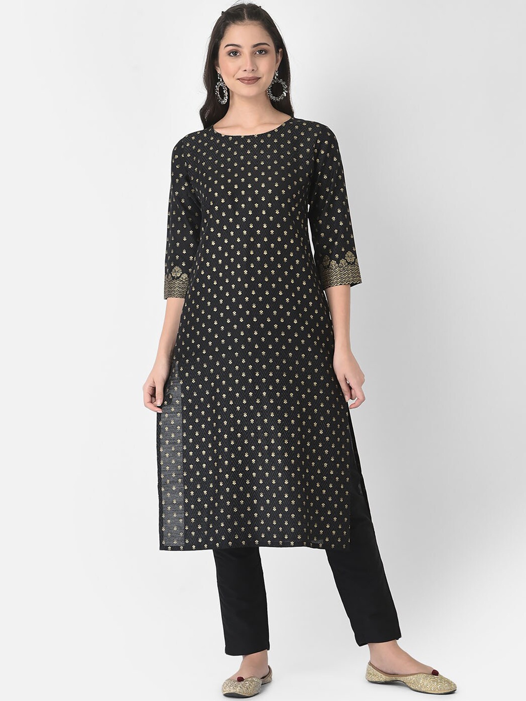 

Span Ethnic Motifs Printed Pure Cotton Kurta, Black