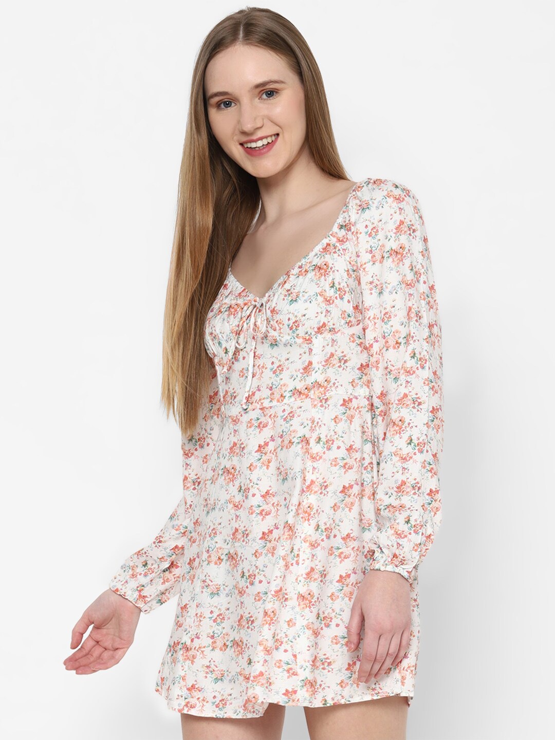 

AMERICAN EAGLE OUTFITTERS Floral Print A-Line Mini Dress, White