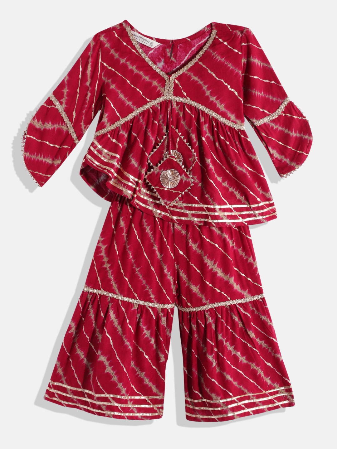 

Readiprint Leheriya Printed Empire Gotta Patti Kurti with Sharara, Red