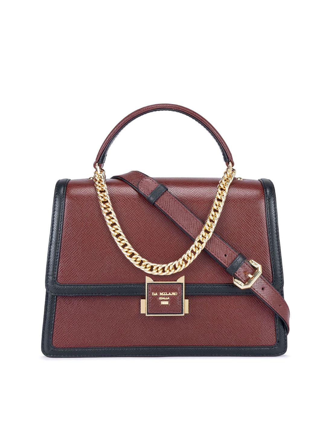 

Da Milano Colourblocked Leather Structured Satchel, Maroon