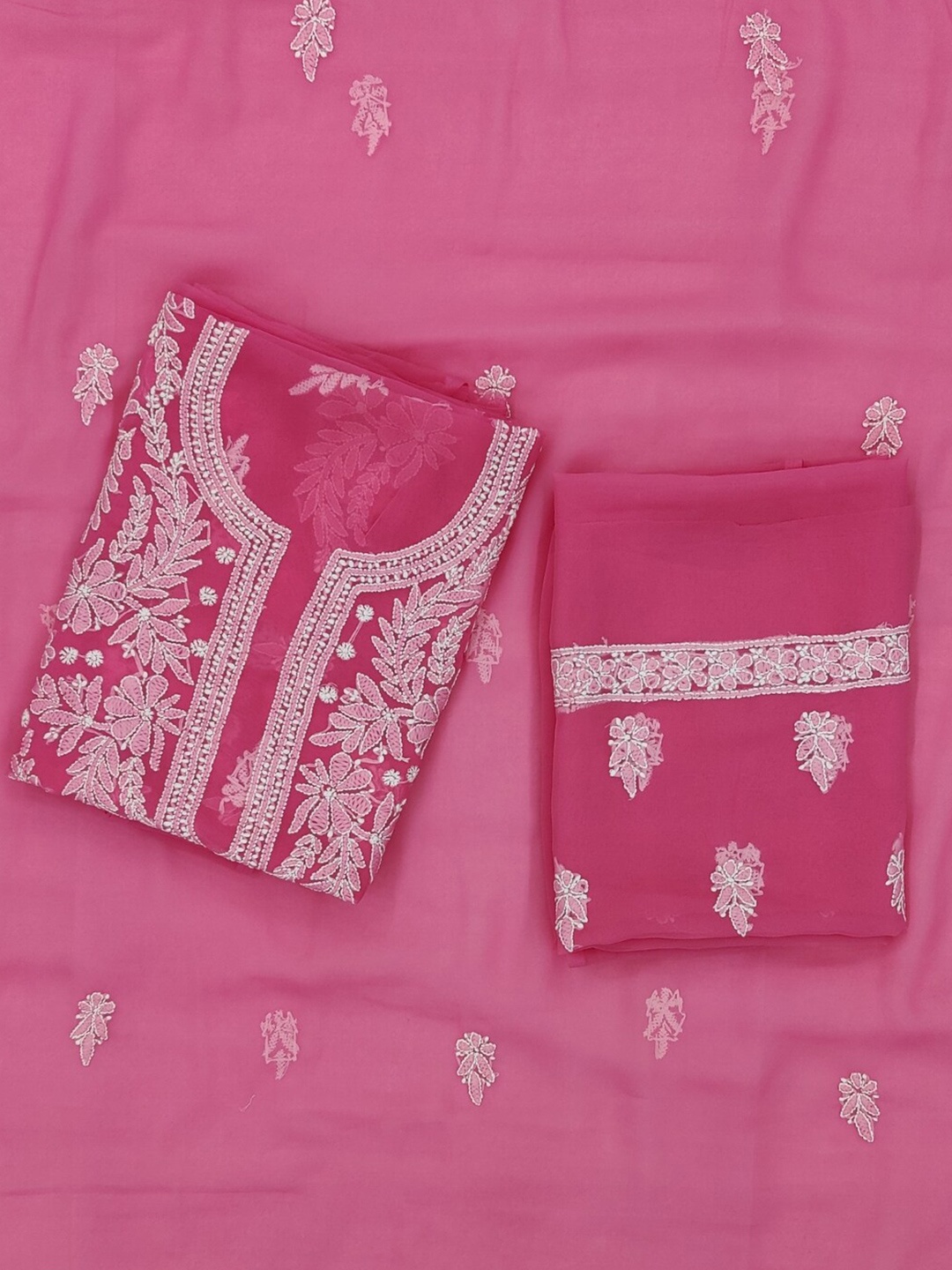 

PARAMOUNT CHIKAN Embroidered Lucknowi Chikankari Unstitched Dress Material, Magenta