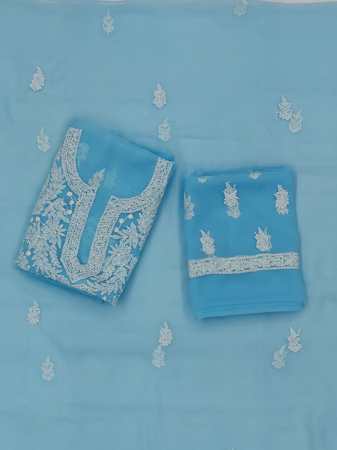 

PARAMOUNT CHIKAN Embroidered Chikankari Unstitched Dress Material, Turquoise blue