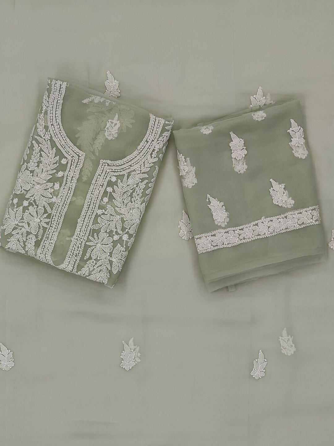 

PARAMOUNT CHIKAN Embroidered Lucknowi Chikankari Unstitched Dress Material, Green