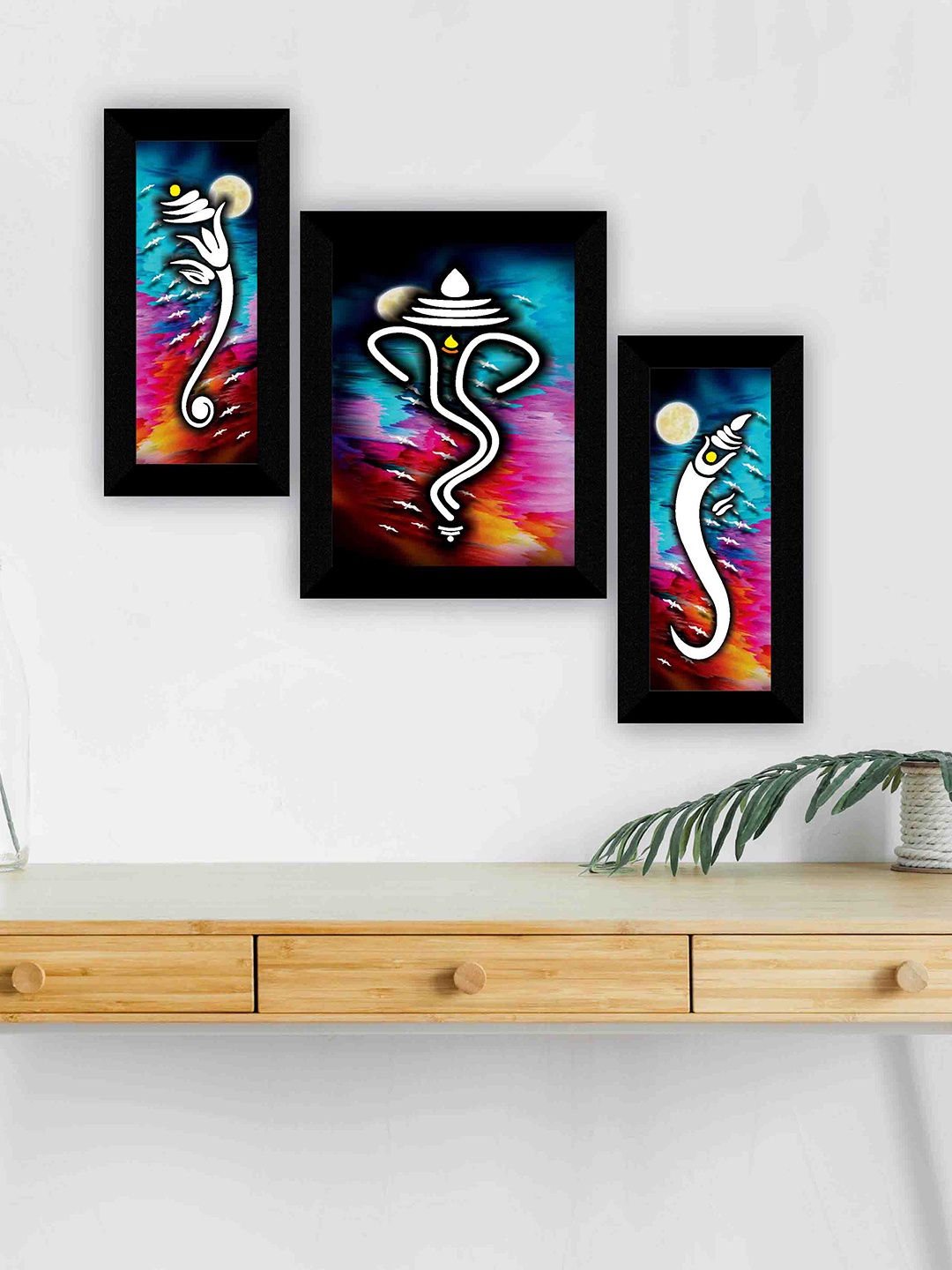 

SAF Black & Blue 3-Pieces Ganesha Printed Framed Wall Art