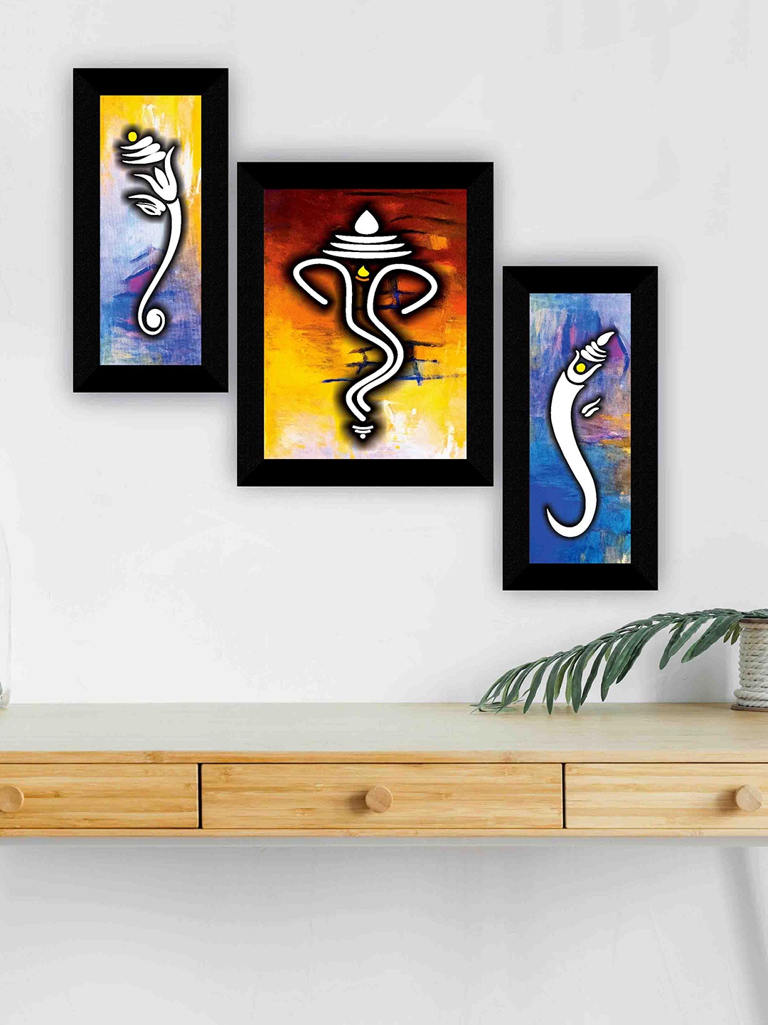 

SAF Blue & Yellow 3 Pieces Ganesha Painting Wall Art