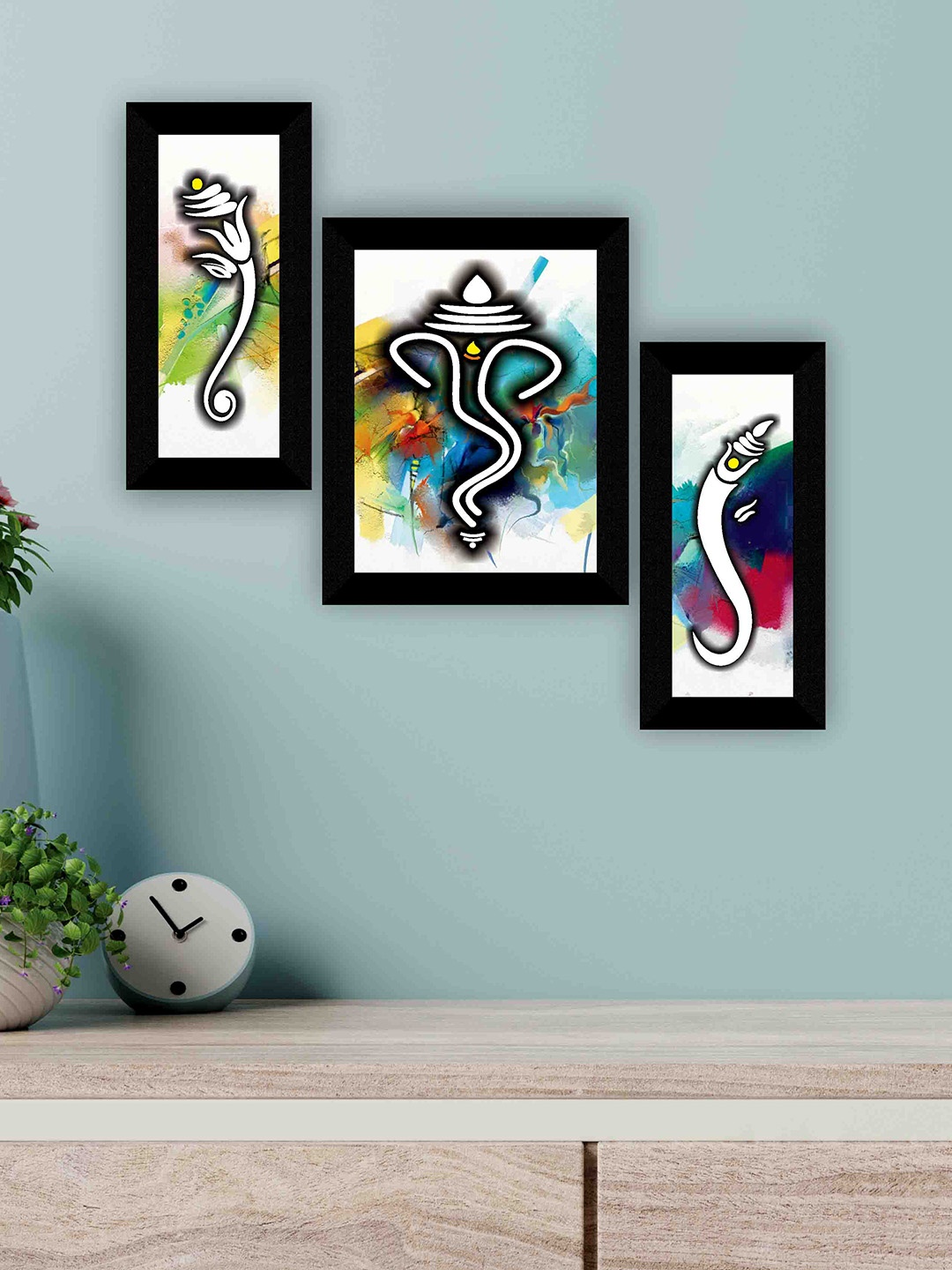 

SAF 3 Pcs White & Black Ganesha Painting Wall Art