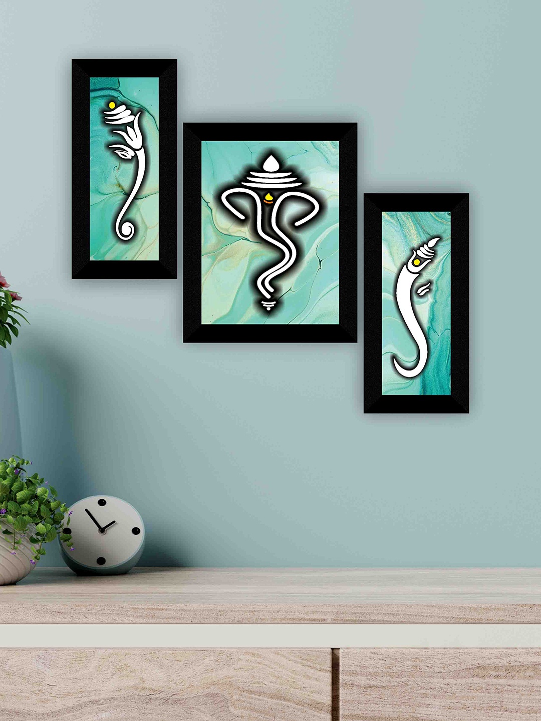 

SAF Sea Green 3 Pieces Ganesha Painting Wall Arts