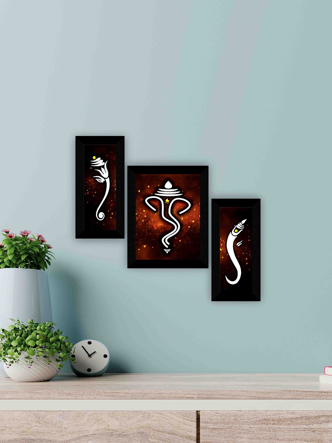 

SAF Black 3 Pieces Ganesha Modern Wall Art