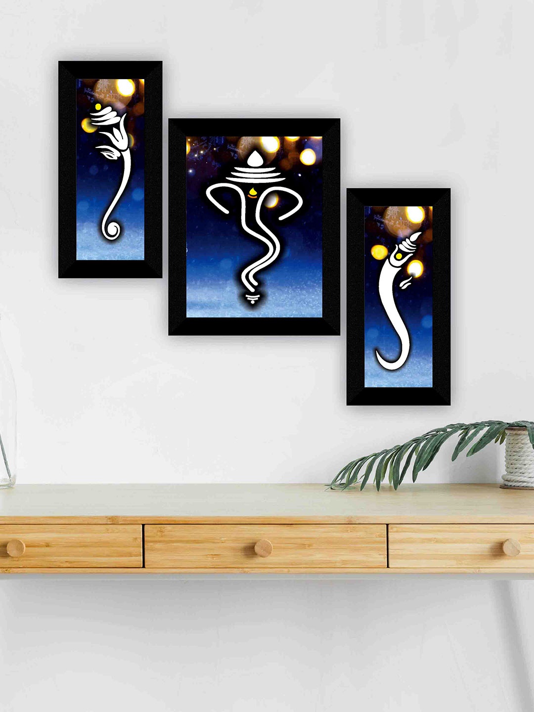 

SAF Blue & Black 3 Pieces Ganesha Painting Wall Arts