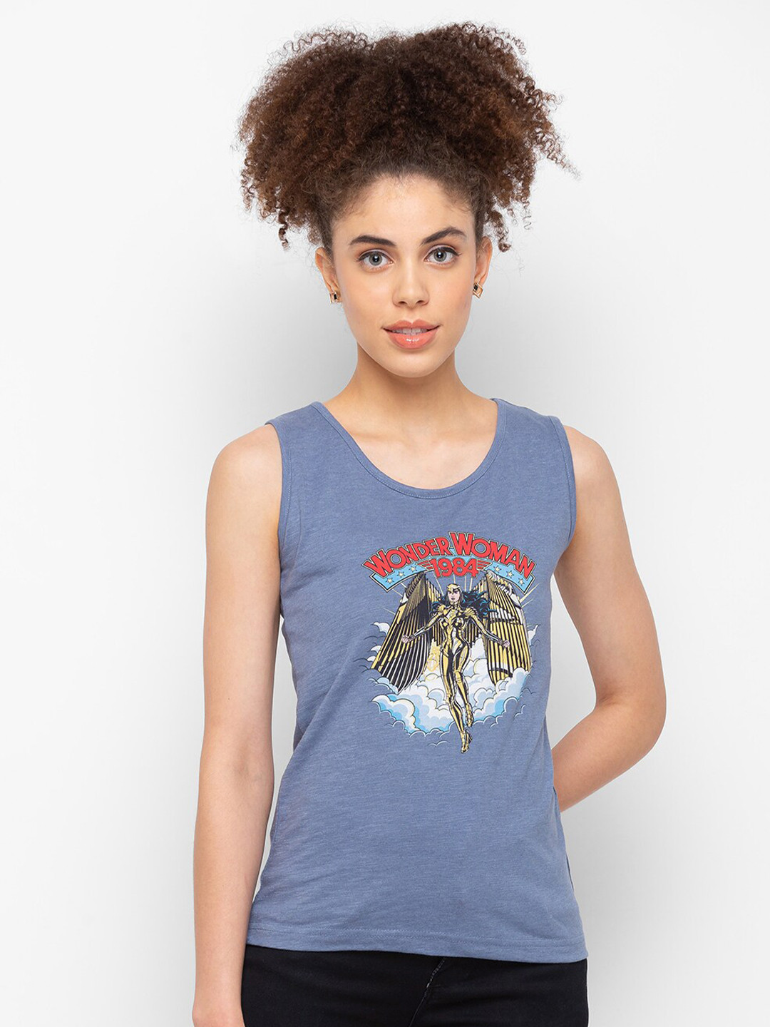 

Smugglerz Wonder Women Printed Cotton Tank Top, Blue