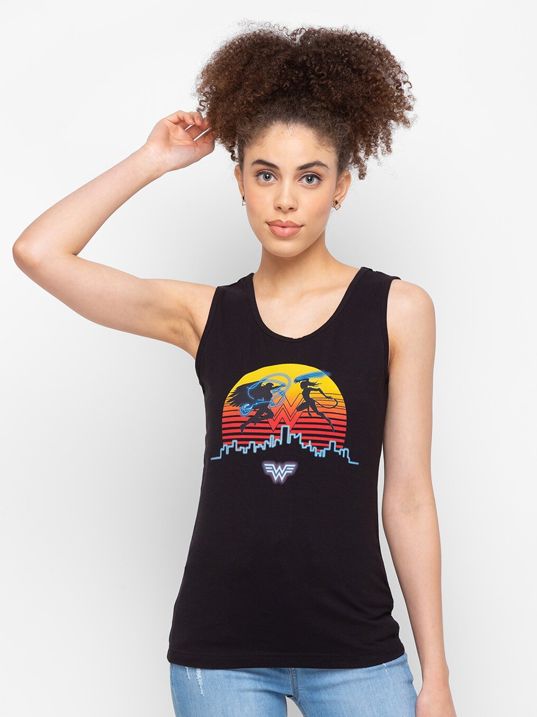 

Smugglerz Graphic Printed Wonder Woman Sleeveless Cotton Tank Top, Black