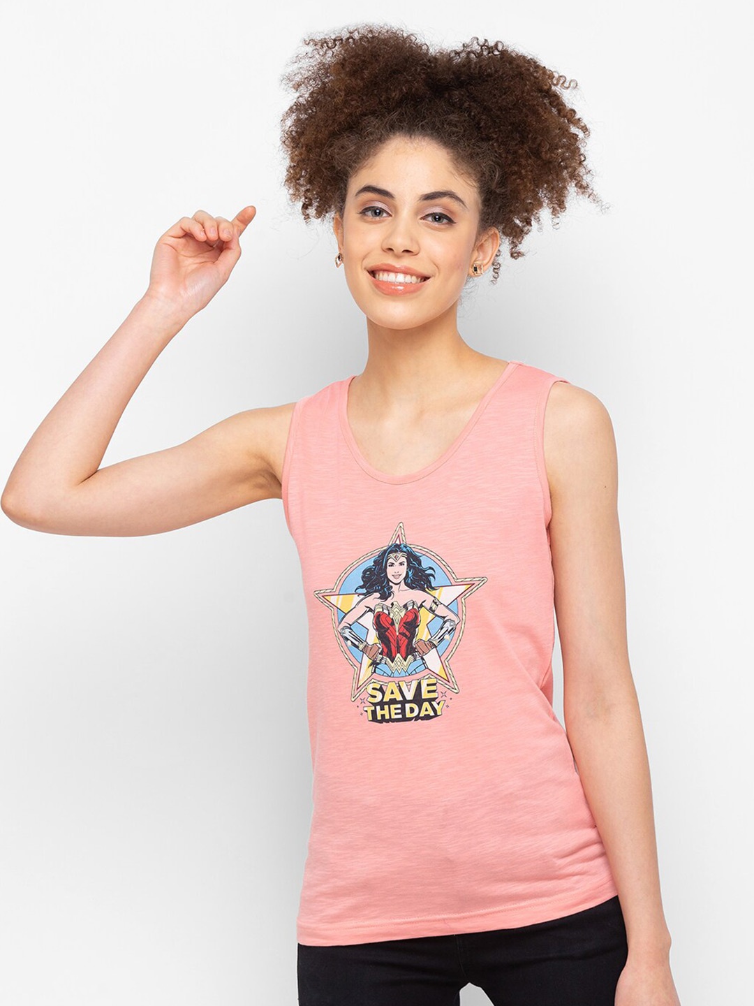 

Smugglerz Wonder Woman Printed Cotton Tank Top, Pink