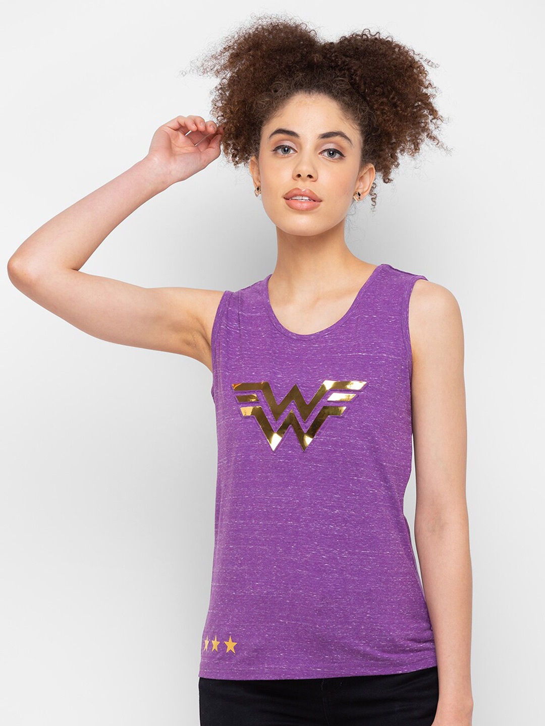

Smugglerz Purple Graphic Printed Wonder Woman Sleeveless Cotton Tank Top