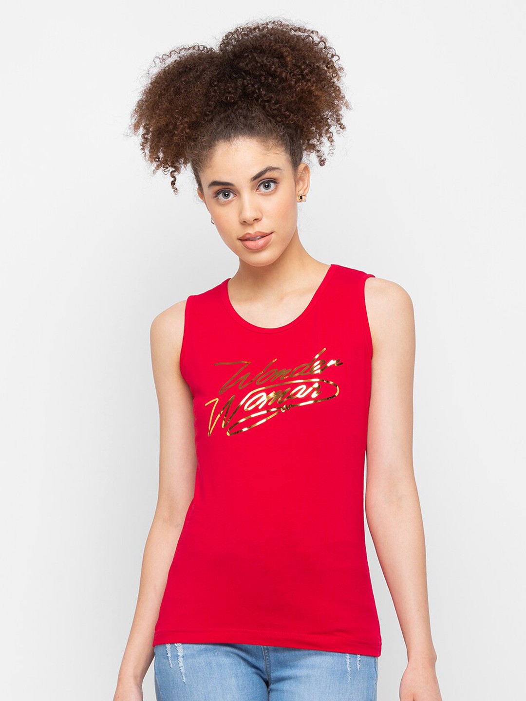

Smugglerz Typography Printed Sleeveless Cotton Tank Top, Red