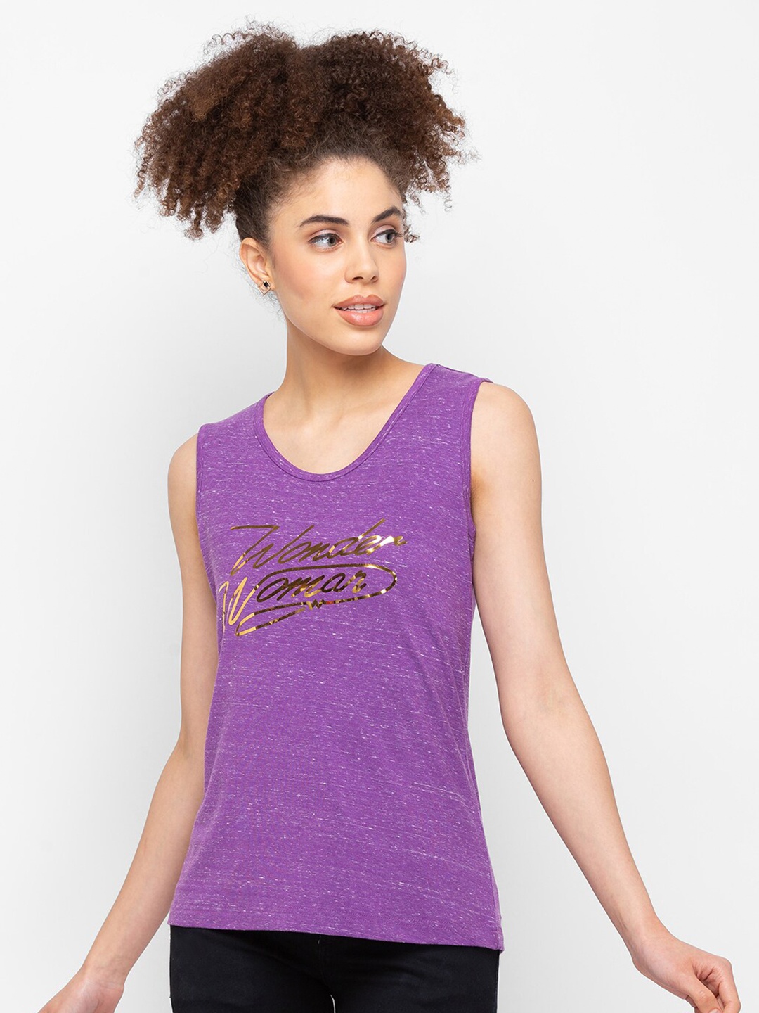 

Smugglerz Typography Printed Sleeveless Cotton Tank Top, Purple