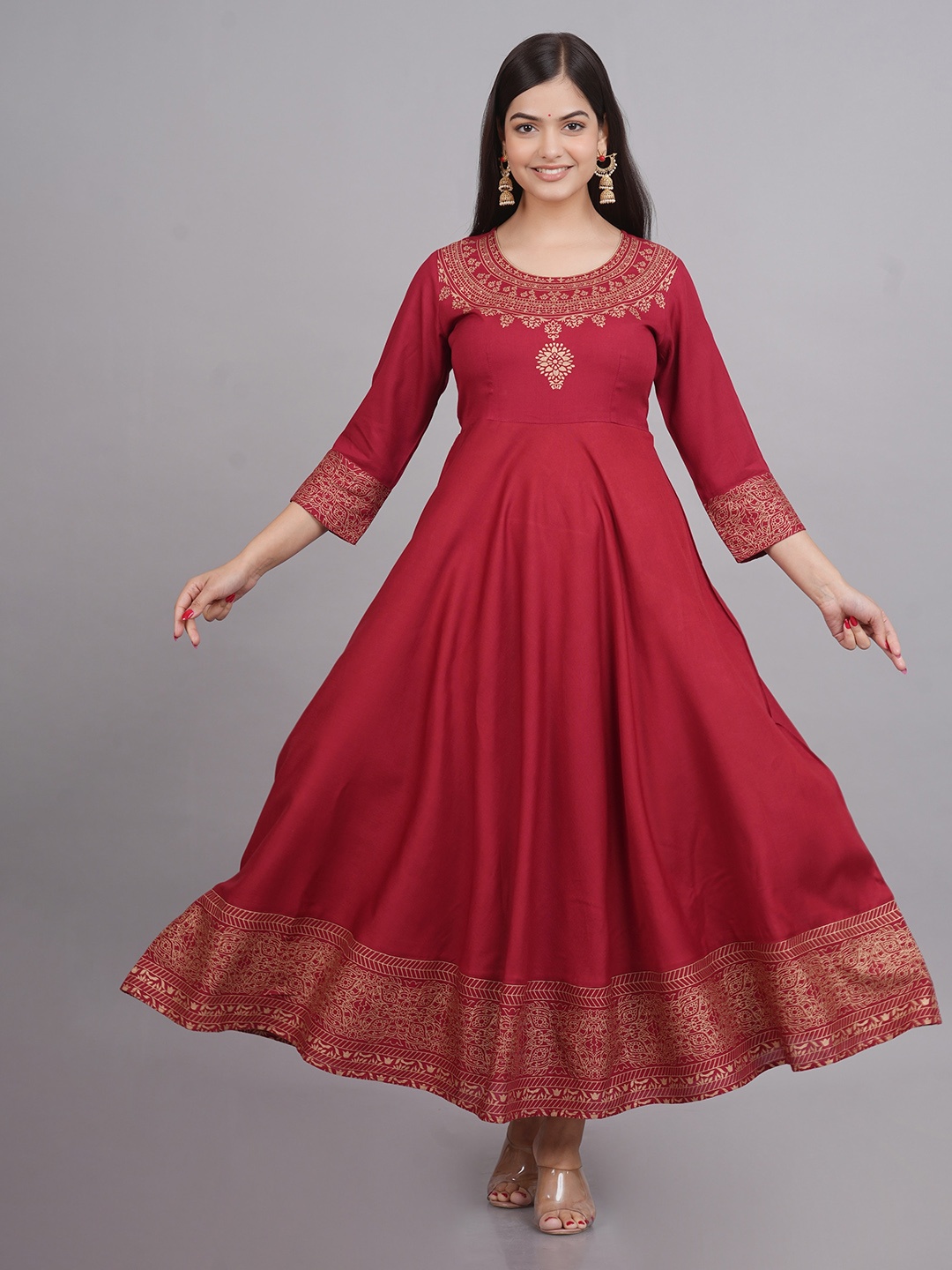 

SkyaSia Ethnic Motifs Printed Anarkali Kurta with Dupatta, Maroon