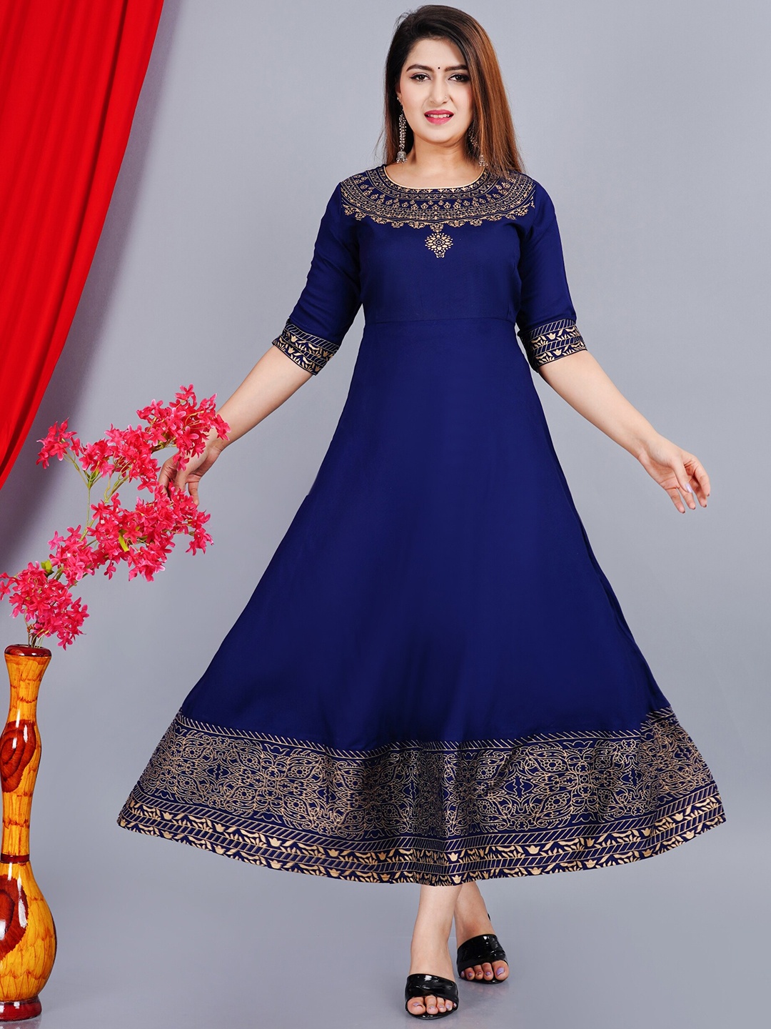 

SkyaSia Ethnic Motifs Printed Anarkali Kurta with Dupatta, Blue