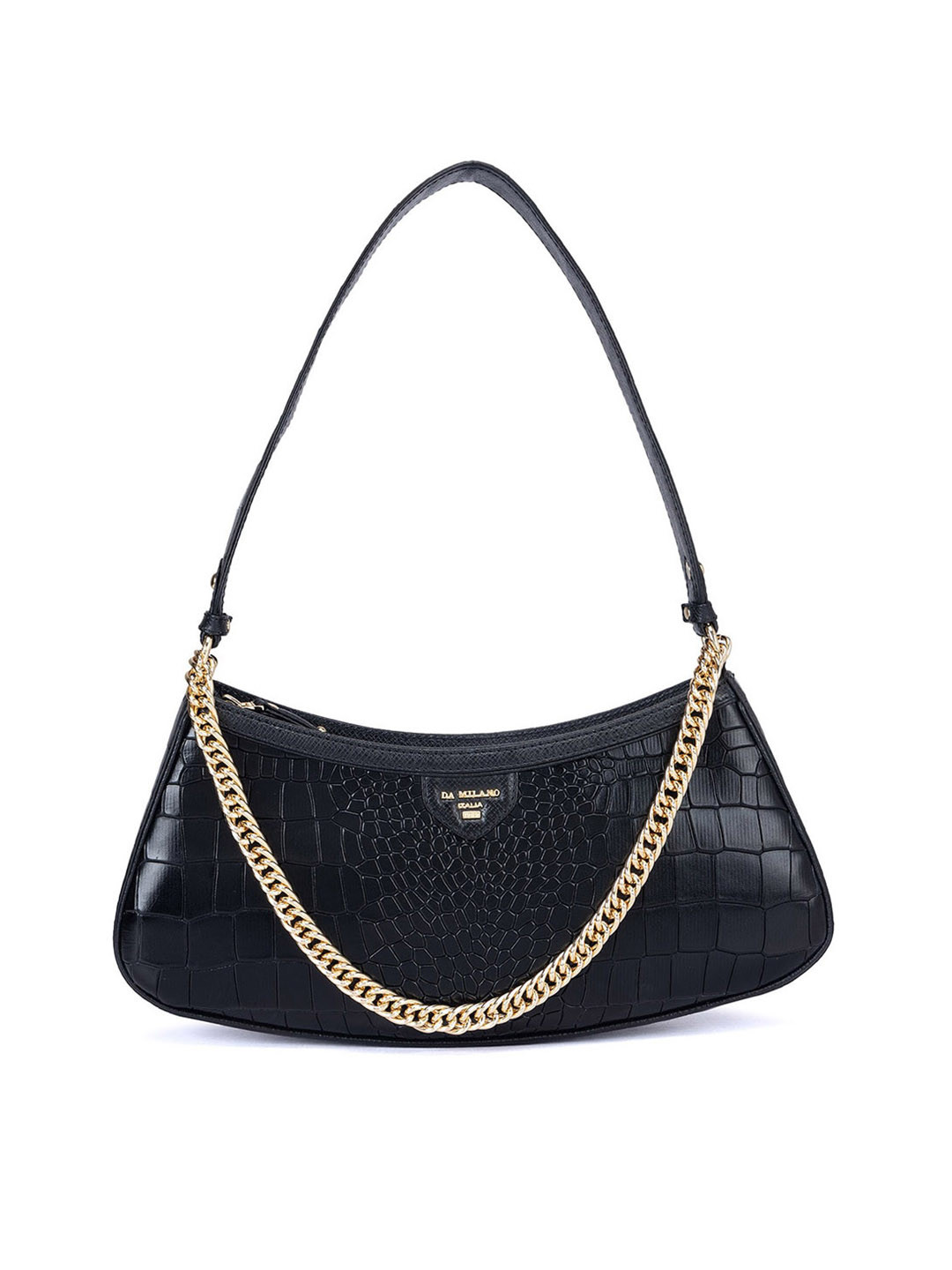 

Da Milano Textured Leather Half Moon Shoulder Bag, Black