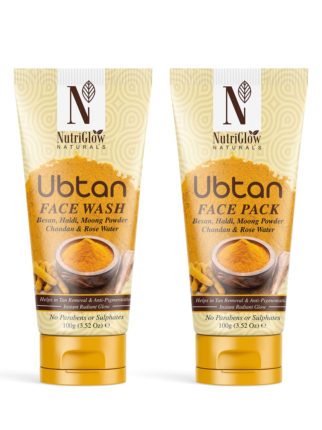 

NutriGlow Naturals Radiant Glow Ubtan Face Wash 100g & Face Pack 100g, Yellow