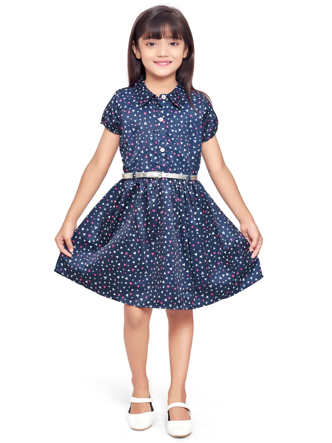 

Doodle Girls Floral Print Satin Fit & Flare Dress, Navy blue