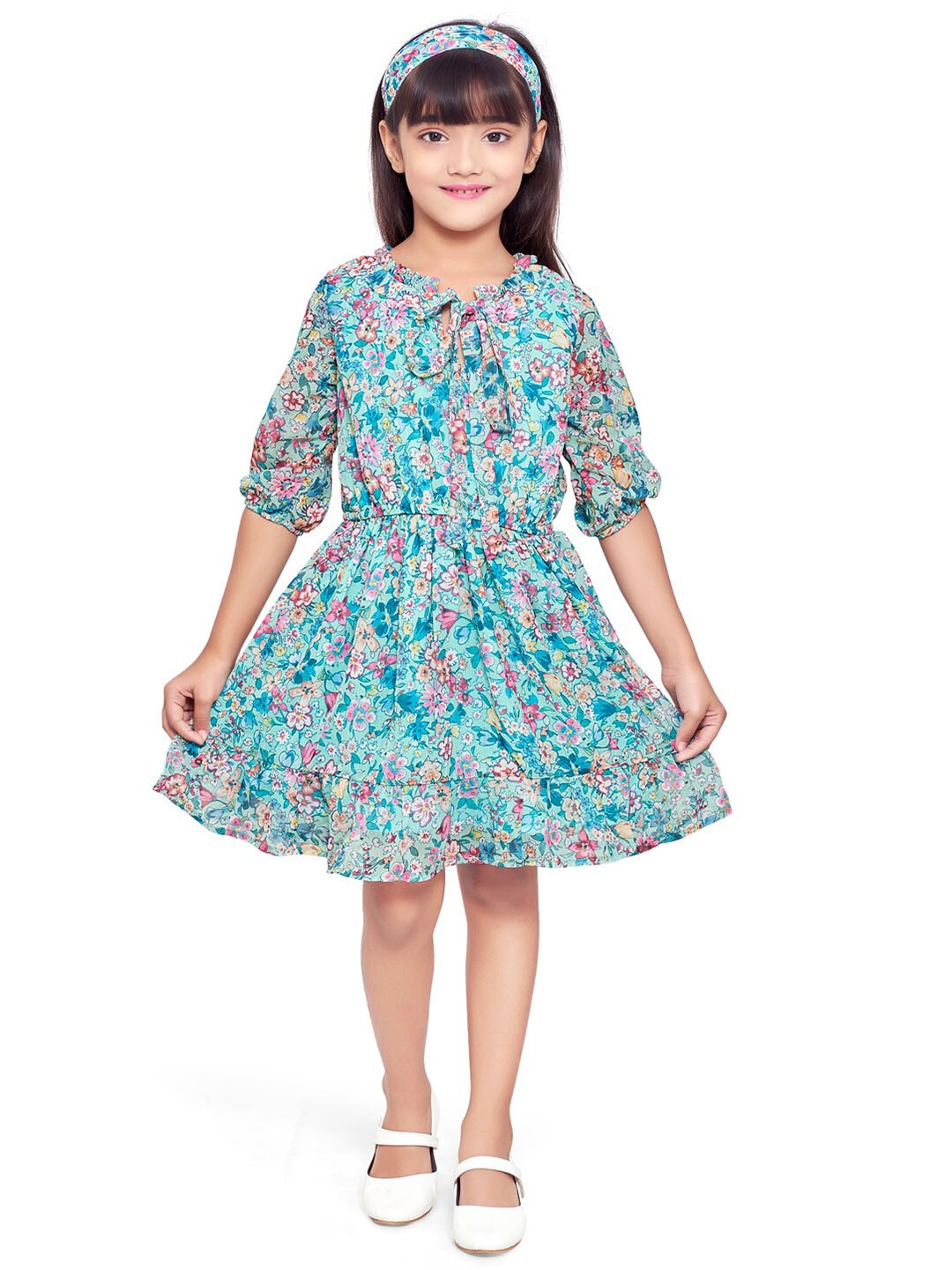 

Doodle Girls Floral Print Chiffon Fit & Flare Dress, Green