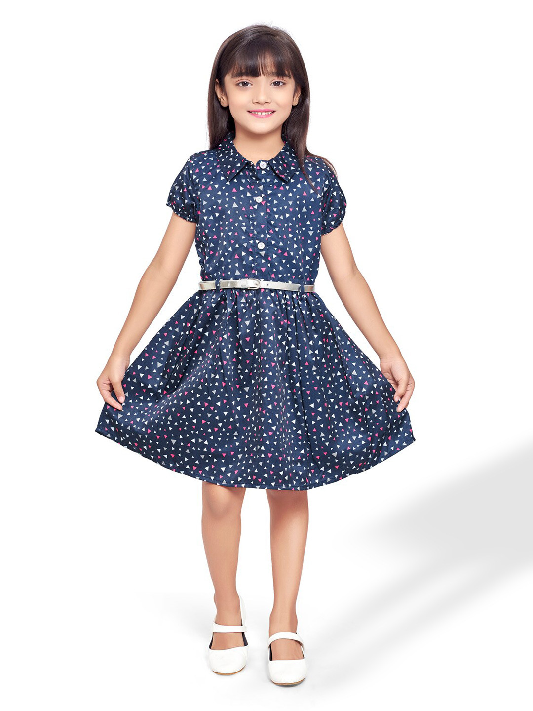 

Doodle Navy Blue Floral Print Satin Fit & Flare Dress