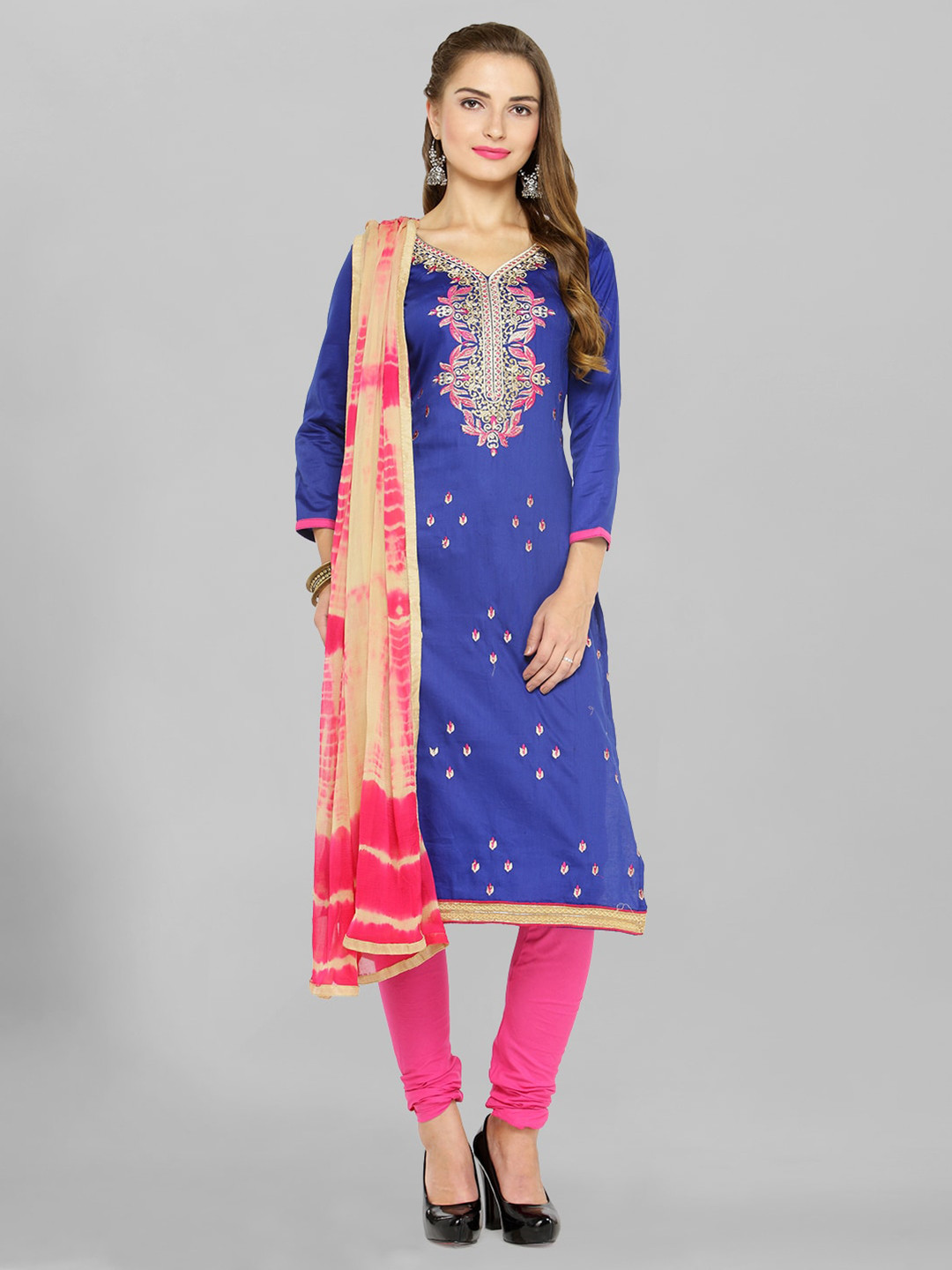 

Kvsfab Navy Blue & Pink Embroidered Tie & dye Unstitched Dress Material