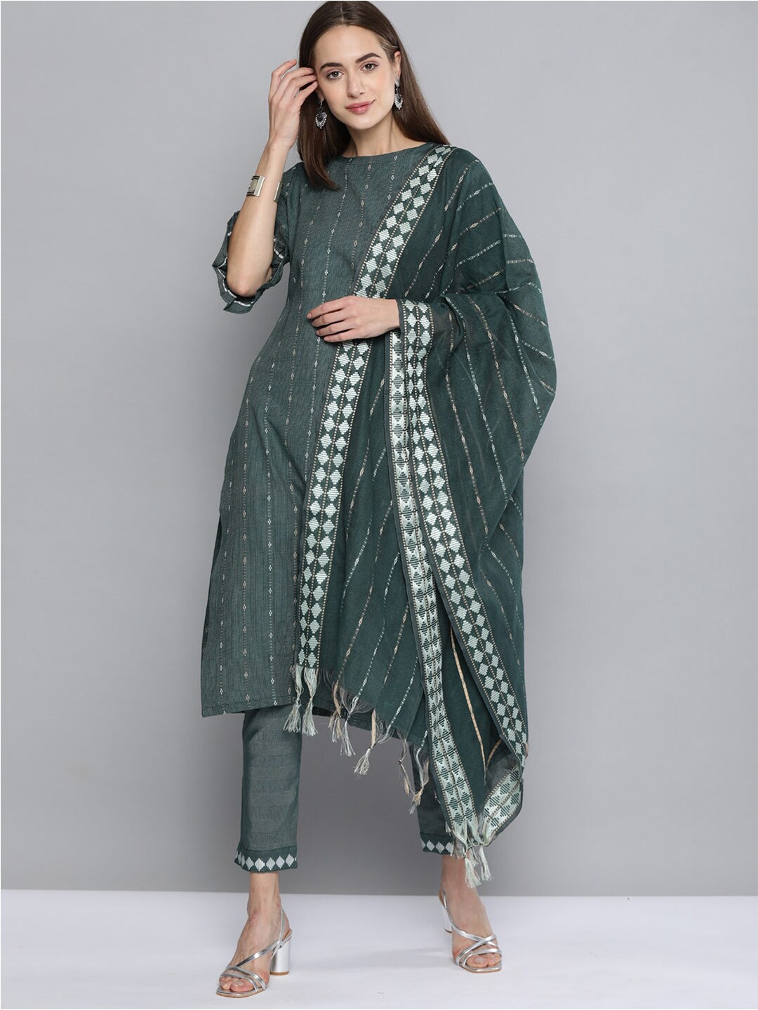 

Kvsfab Grey & White Woven Design Unstitched Dress Material
