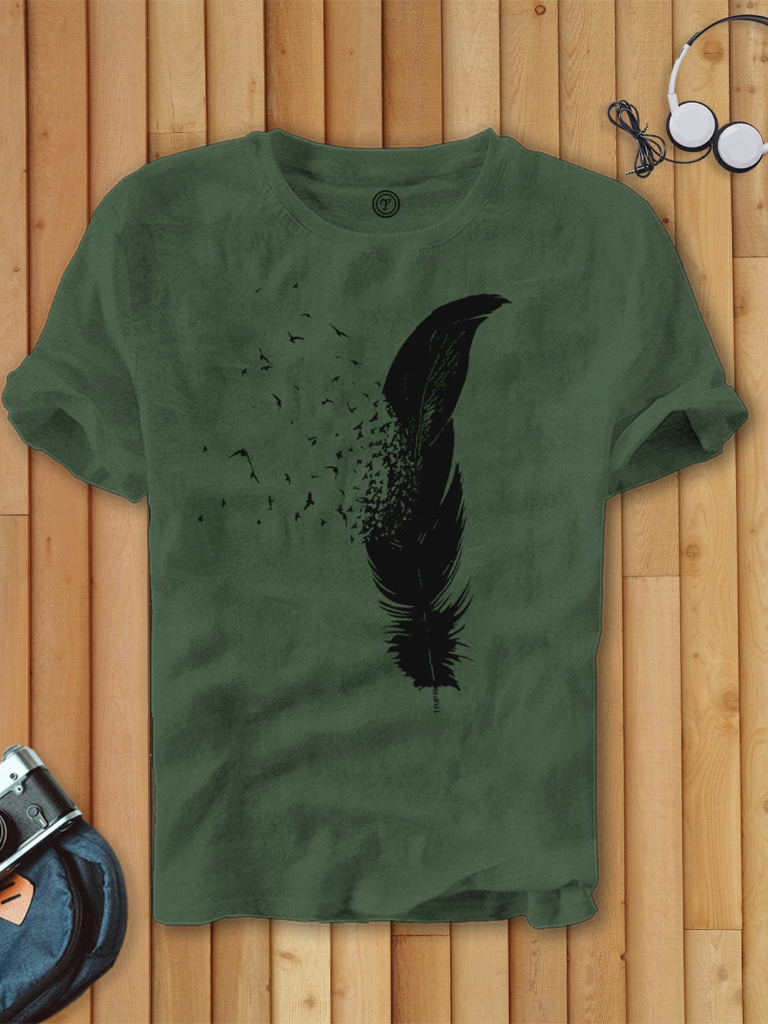 

TRIPR Graphic Printed Extended Sleeves Cotton T-Shirt, Green