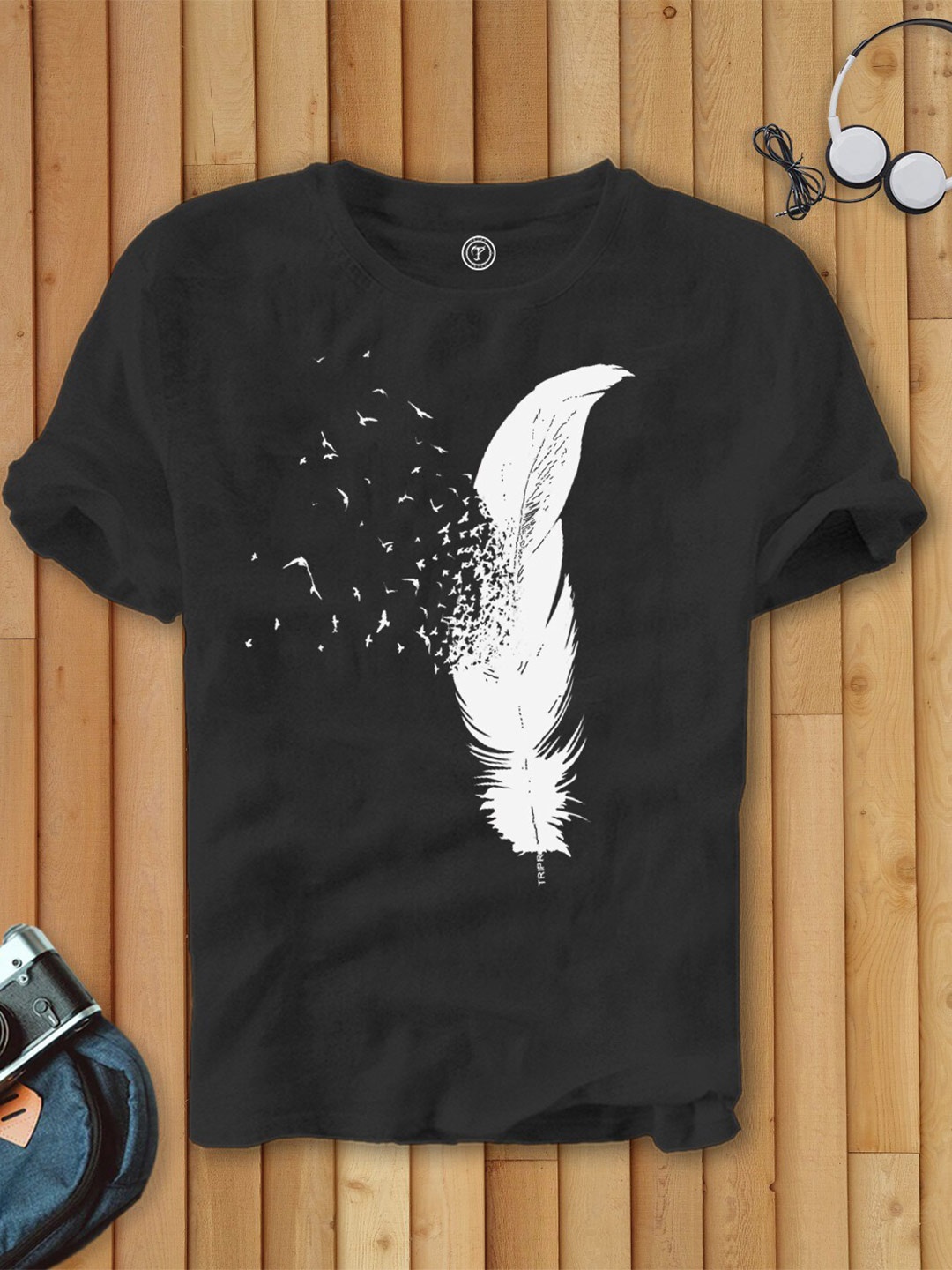 

TRIPR Graphic Printed Round Neck Cotton T-shirt, Black