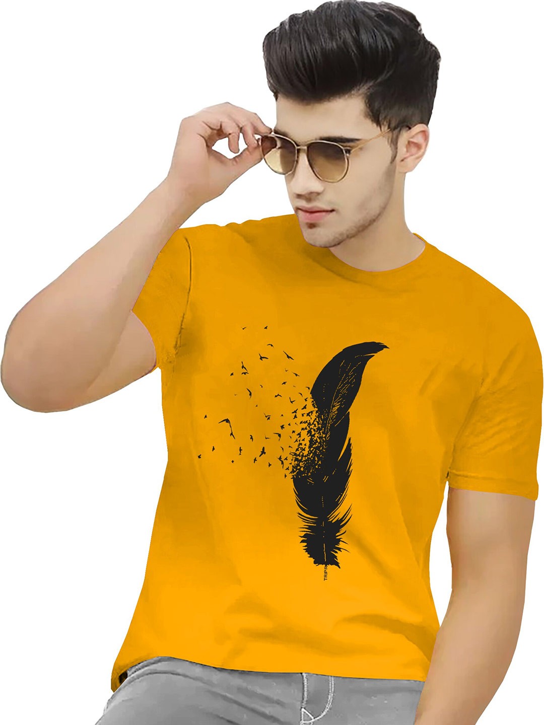 

TRIPR Graphic Printed Round Neck Cotton T-shirt, Yellow