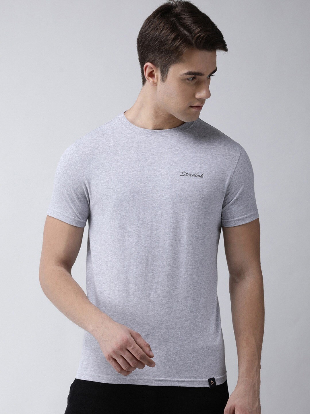 

Steenbok Round Neck Slim Fit Odour-Free Cotton T-shirt, Grey