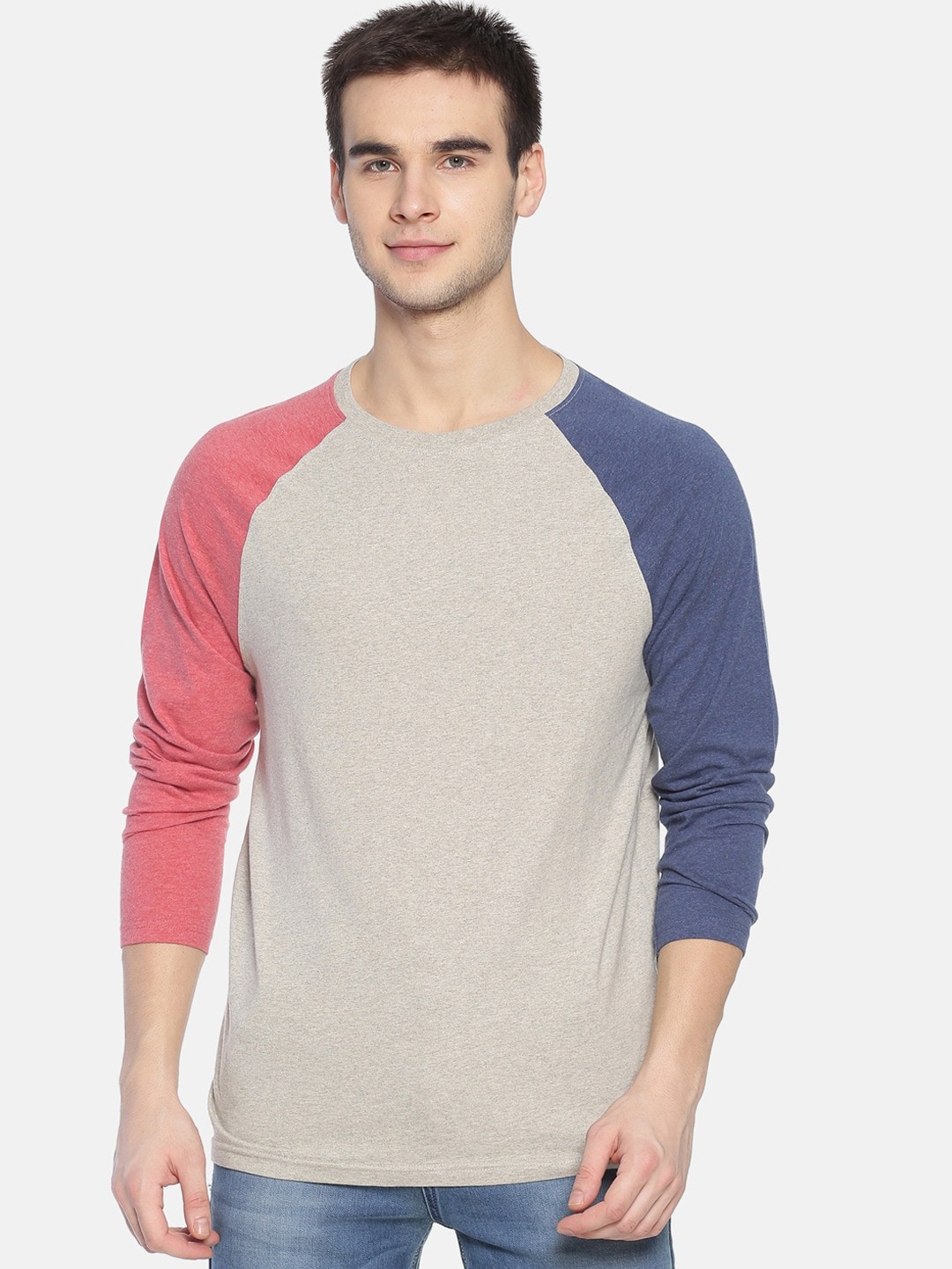 

Steenbok Round Neck Colourblocked Regular Fit Pure Cotton T-shirt, Grey