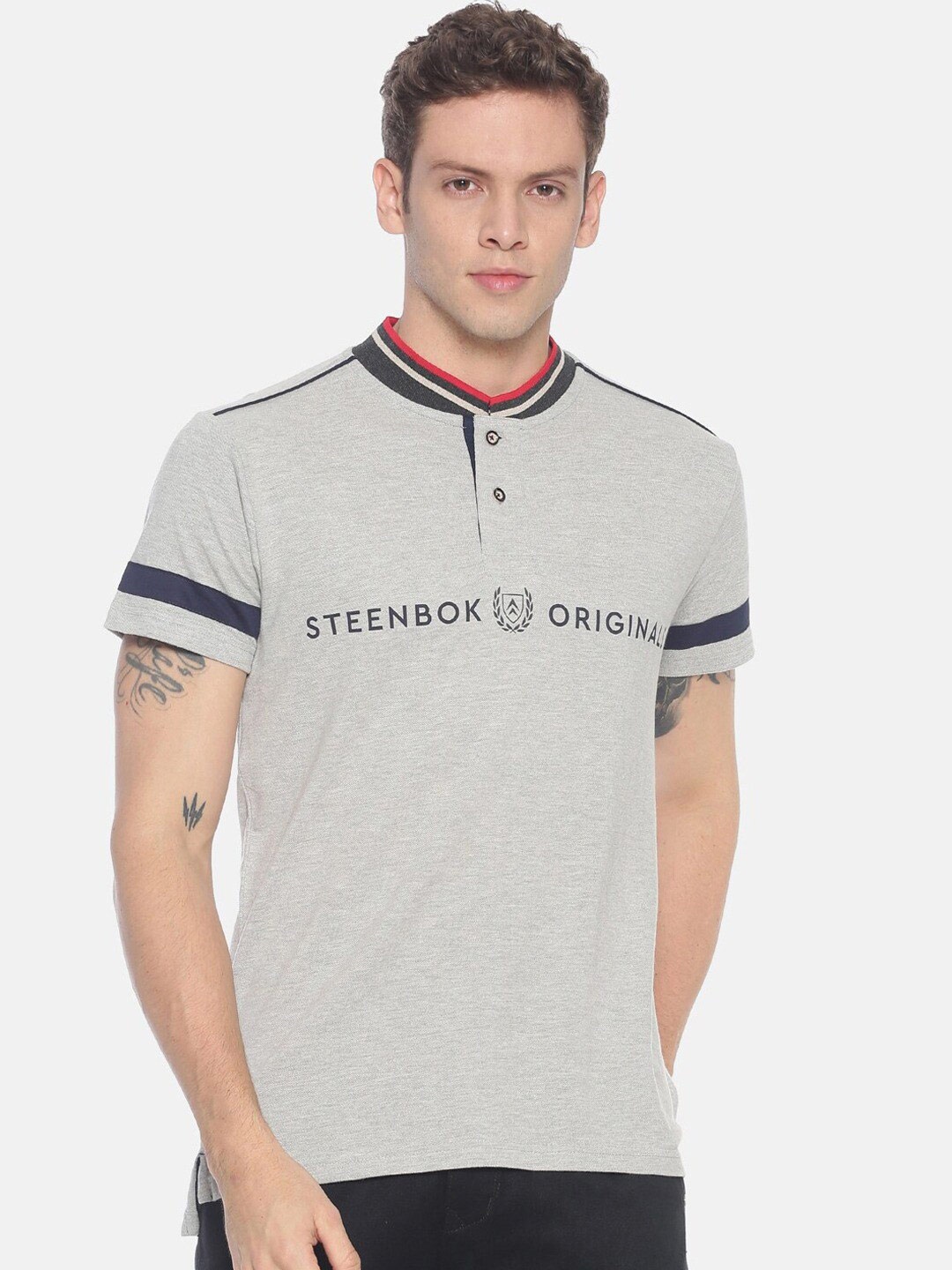 

Steenbok Round Neck Typography Printed Pure Cotton T-shirt, Grey