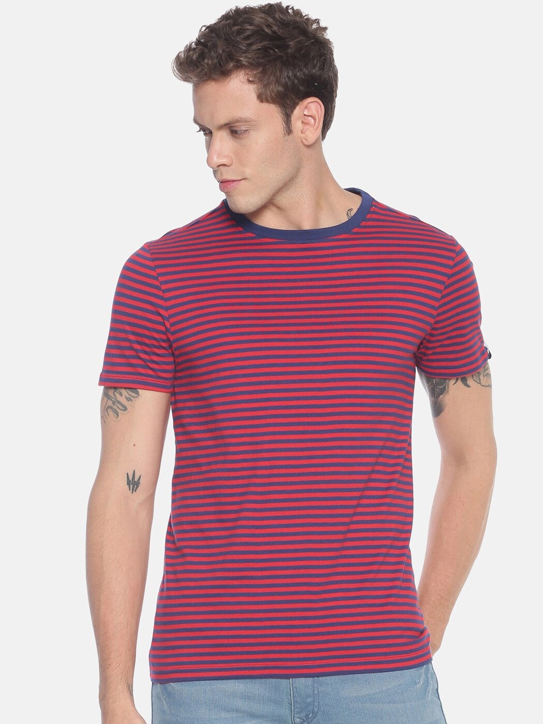 

Steenbok Round Neck Striped Regular Fit Pure Cotton T-shirt, Blue