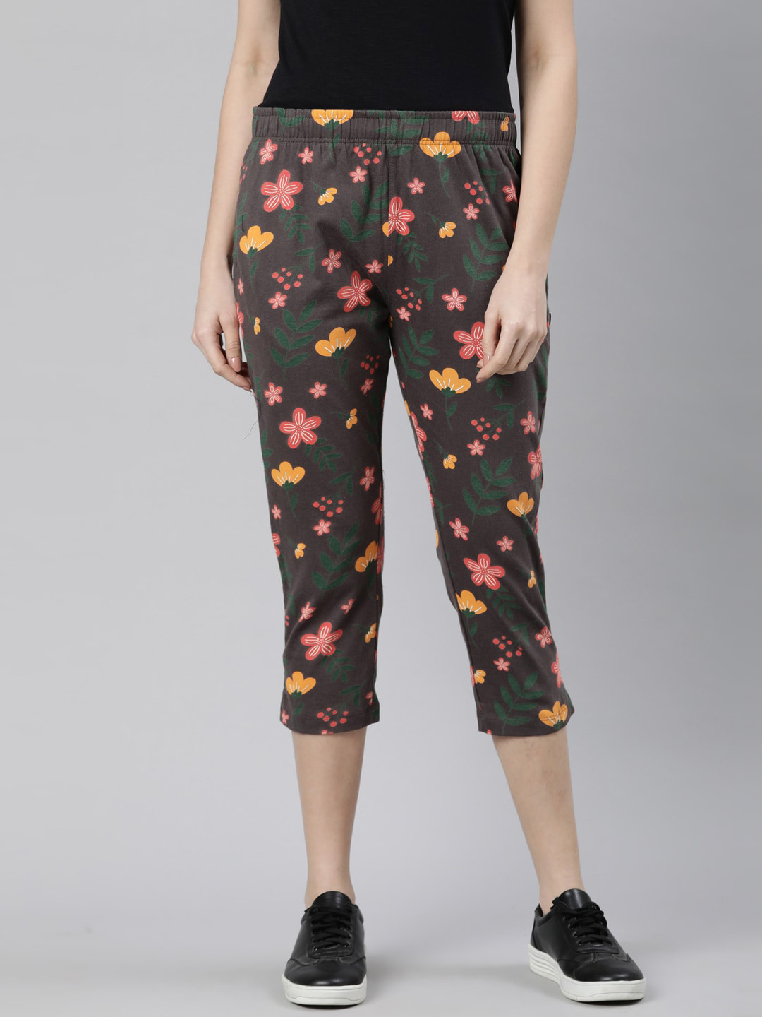 

DIXCY SCOTT Slimz Women Mid-Rise Printed Cotton Capris, Grey