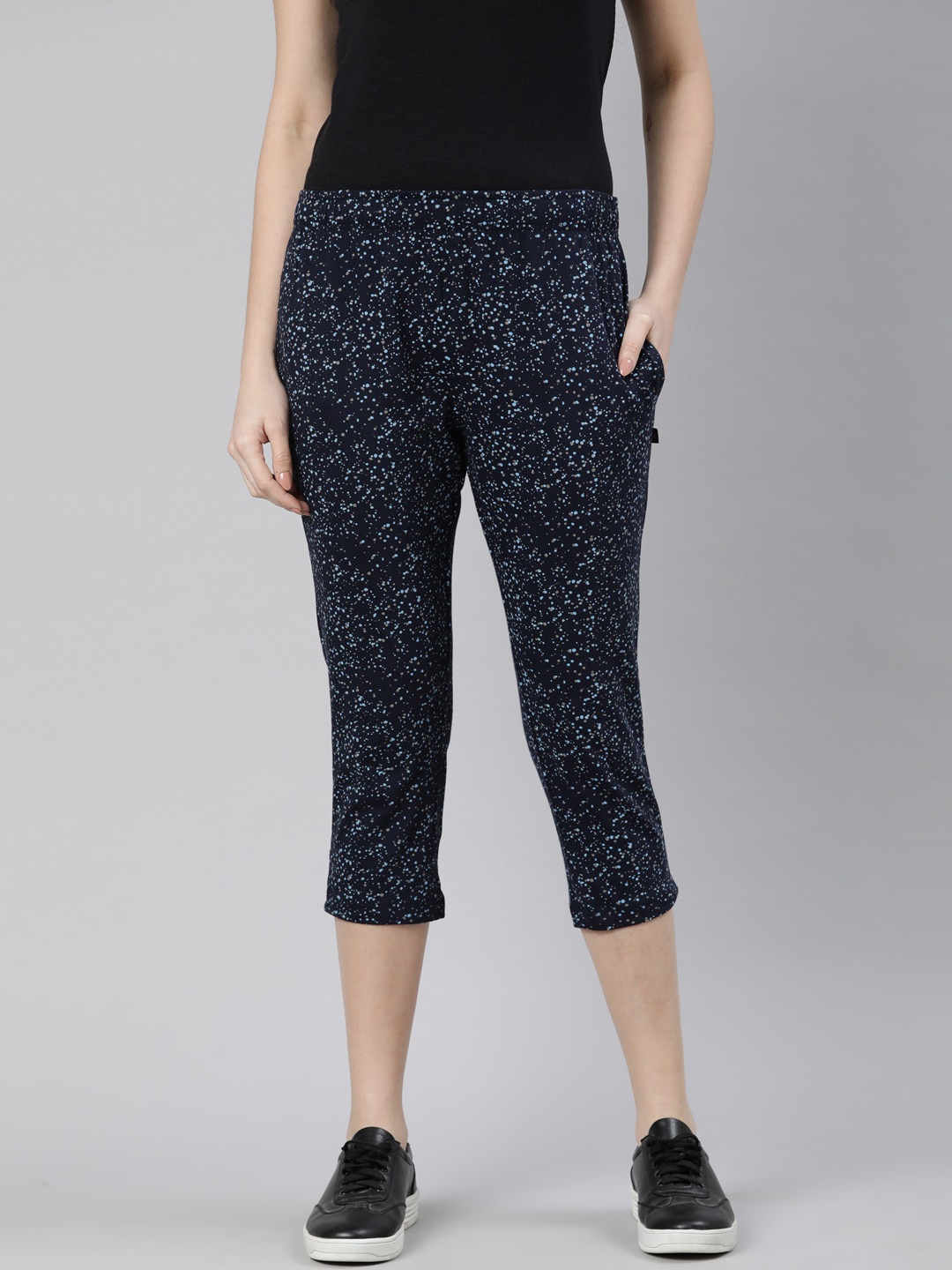 

DIXCY SCOTT Slimz Women Mid-Rise Printed Cotton Capris, Navy blue