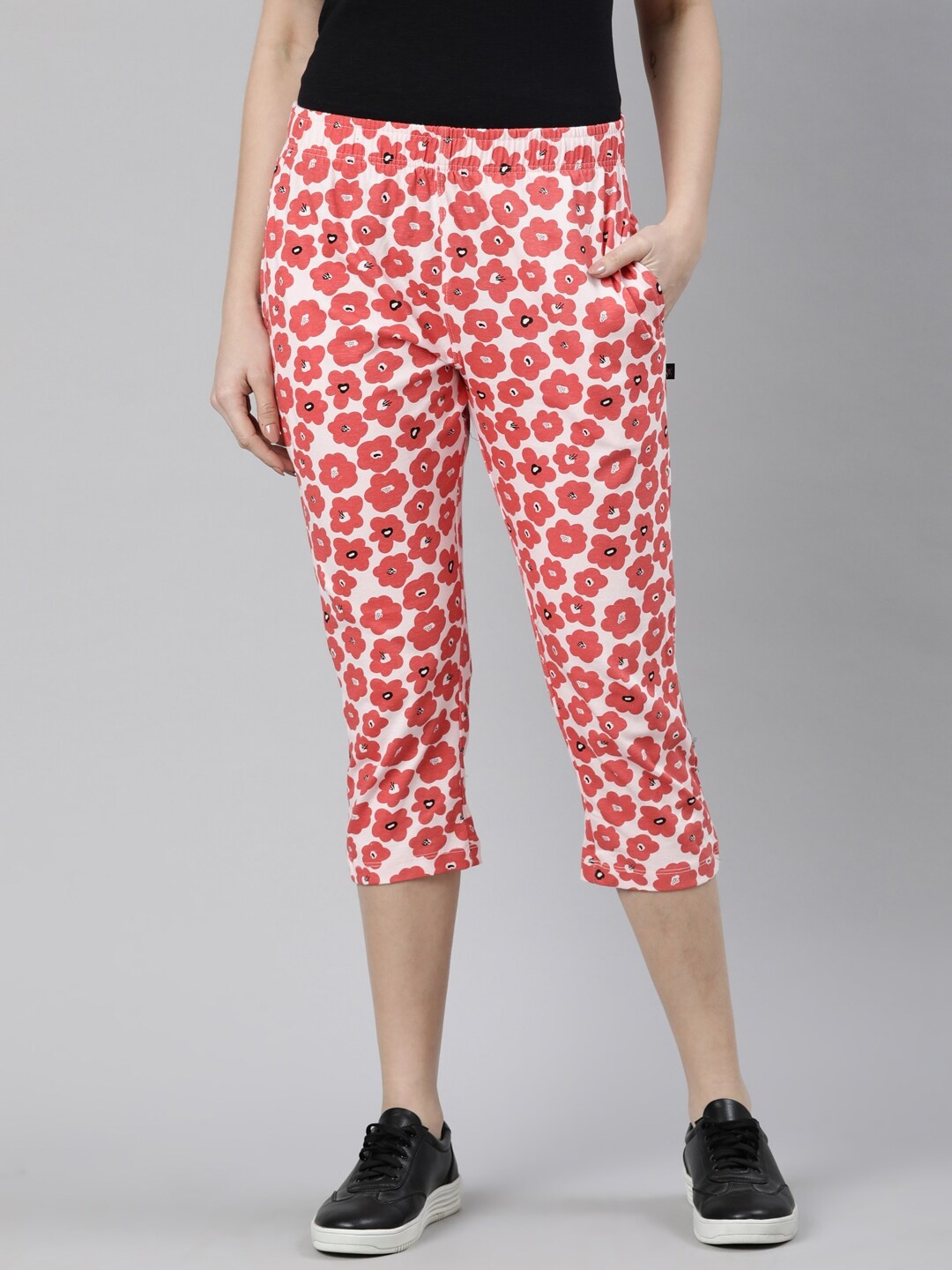 

DIXCY SCOTT Slimz Women Mid-Rise Printed Cotton Capris, Peach